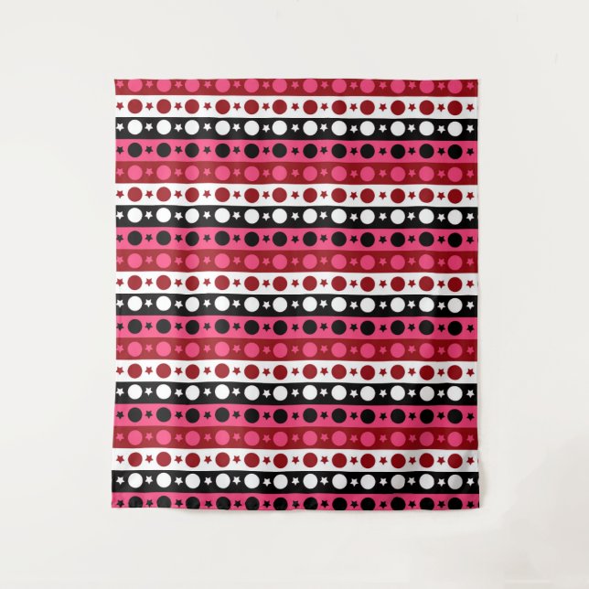 Pink Black White Circle Stars Stripes Design  Tapestry (Front)