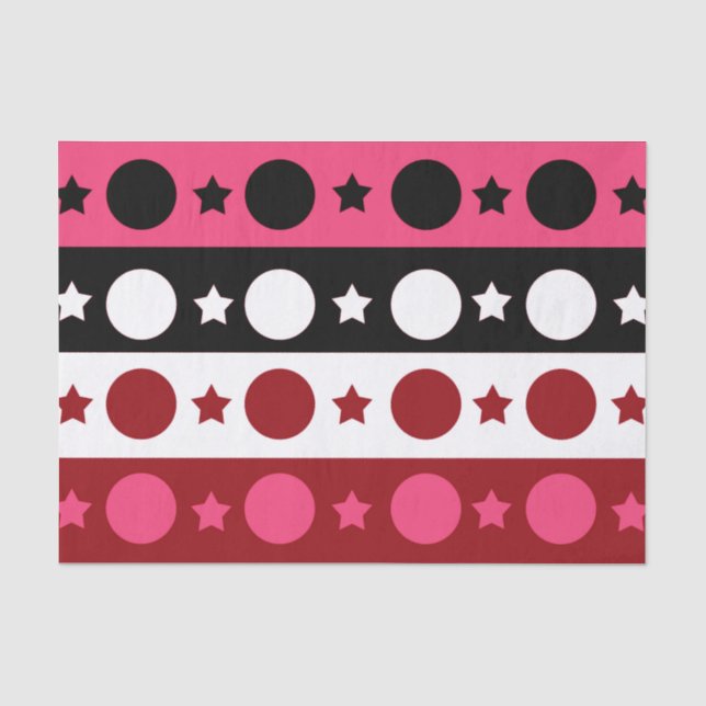 Pink Black White Circle Stars Stripes Design  Tissue Paper (Front)