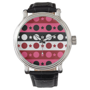 Pink Black White Circle Stars Stripes Design  Watch