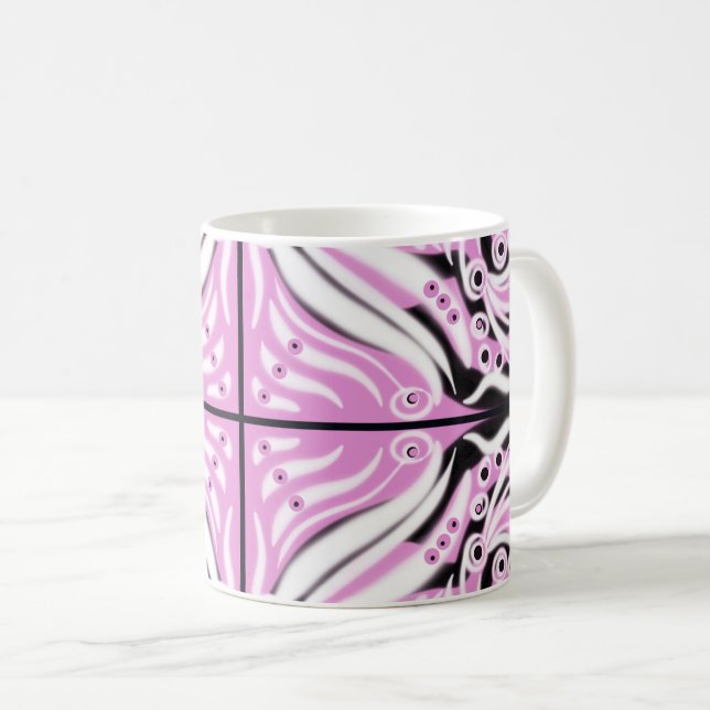Pink Black White Curvy Abstract Pattern  Coffee Mug (Front Right)