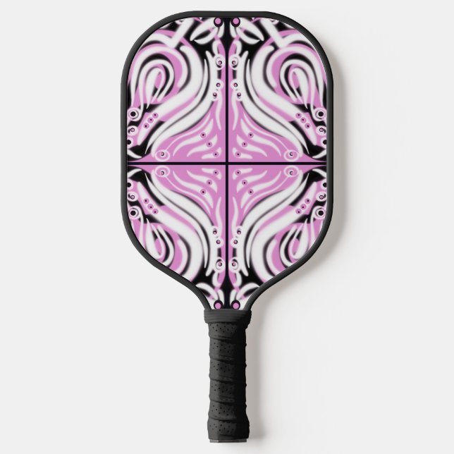 Pink Black White Curvy Abstract Pattern Pickleball Paddle (Front)