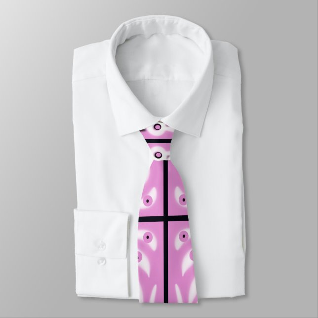 Pink Black White Curvy Abstract Pattern  Tie (Tied)