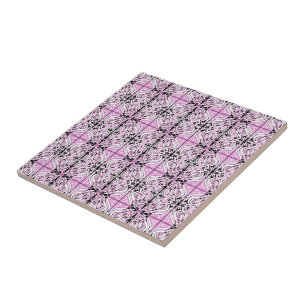 Pink Black White Curvy Abstract Repeat Pattern  Tile