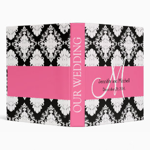 Pink Black White Damask Personalized Wedding Binder