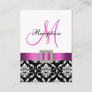 Pink Black White Damask Reception Enclosure Card