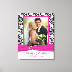 Pink, Black, White Damask Wedding Canvas Print