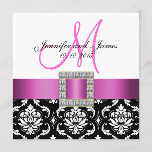 Pink Black White Damask Wedding Invitation