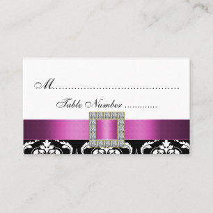 Pink Black White Damask Wedding Place Cards