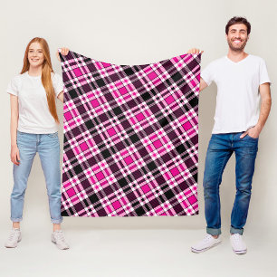 Pink Black White Flannel Tartan Pattern Design  Fleece Blanket