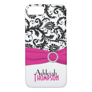 Pink, Black, White Floral Damask iPhone 7 Case