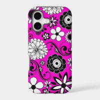 Pink black white flower art iphone 5 case