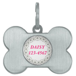Pink Black White Flowers Personalized Dog Tag