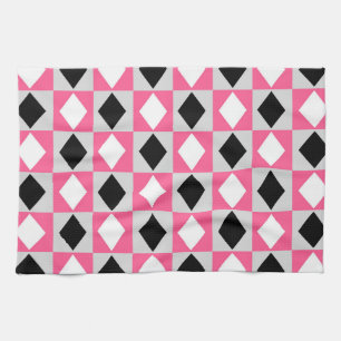 Pink Black White Geometric Rhombus Diamond Kitchen Towel
