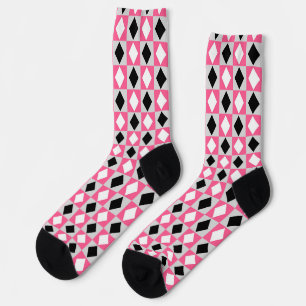 Pink Black White Geometric Rhombus Diamond Socks