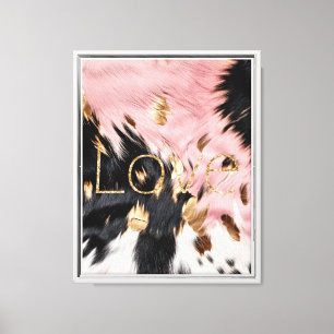Pink Black White Gold Glam Cowhide Glitter Love Canvas Print