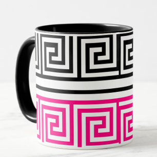 Pink Black White Greek Key Fret Pattern Design Mug