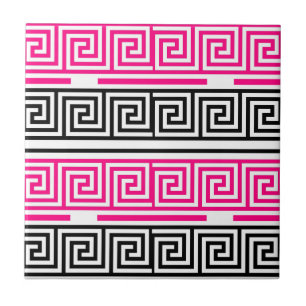 Pink Black White Greek Key Fret Pattern Design Tile