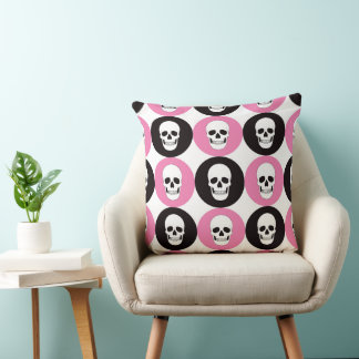 PINK BLACK & WHITE HALLOWEEN SKULLS THROW PILLOW