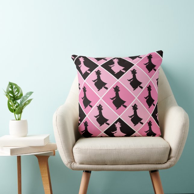 PINK BLACK & WHITE HALLOWEEN WITCHES THROW PILLOW (Chair)