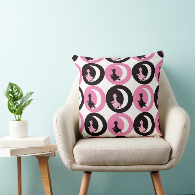 PINK BLACK & WHITE HALLOWEEN WITCHES THROW PILLOW (Chair)