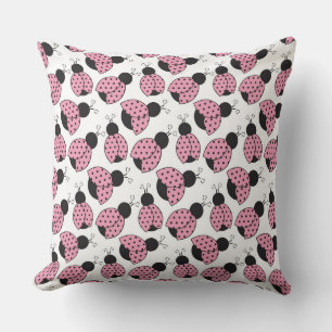 PINK BLACK WHITE LADYBUGS THROW PILLOW