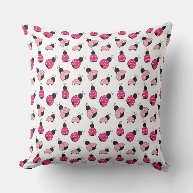 PINK BLACK WHITE LADYBUGS THROW PILLOW (Front)