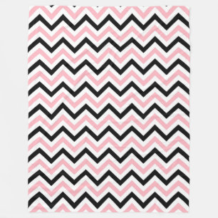 Pink, Black, White Large Chevron ZigZag Pattern Fleece Blanket