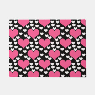 Pink Black White Love Hearts Pattern  Doormat