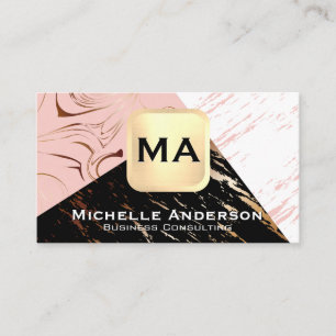 Pink Black White Marble   Monogram Business Card