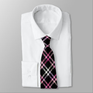 Pink Black White Plaid Pattern Tie