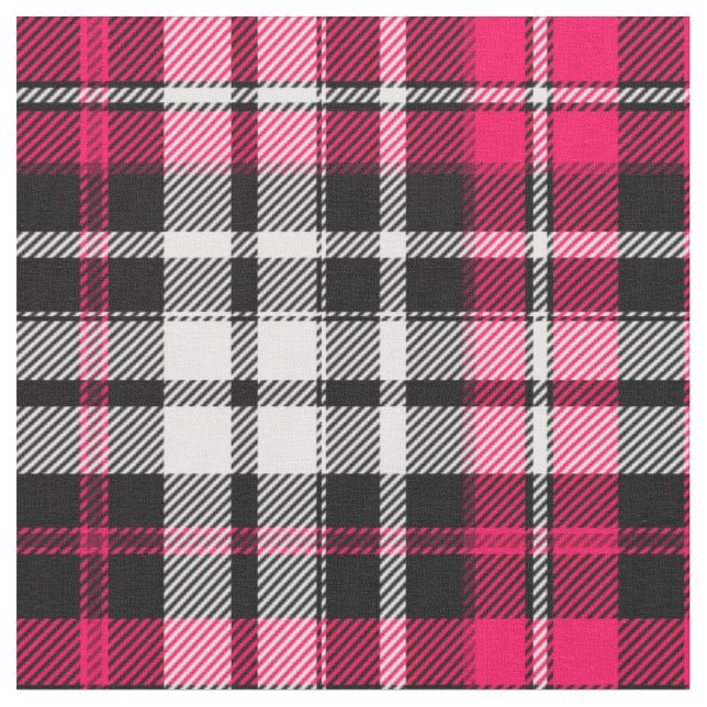 Pink Black White Plaid Tartan  Fabric (Close Up)