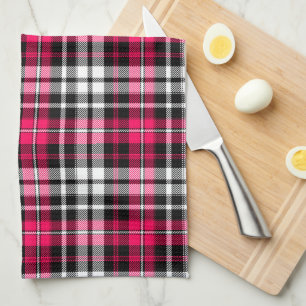 Pink Black White Plaid Tartan  Kitchen Towel