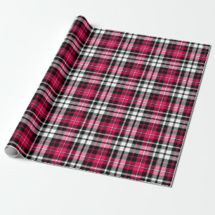 Pink Black White Plaid Tartan  Wrapping Paper