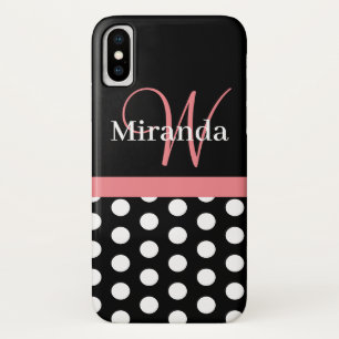 Pink Black White Polka Dot Monogram Case-Mate iPhone Case