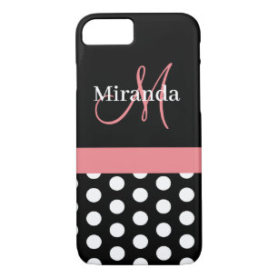 Pink Black White Polka Dot Monogram Case-Mate iPhone Case