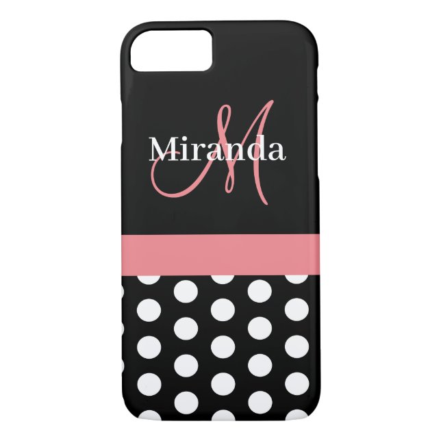 Pink Black White Polka Dot Monogram Case-Mate iPhone Case (Back)