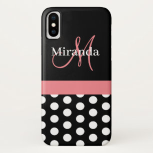 Pink Black White Polka Dot Monogram Case-Mate iPhone Case