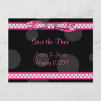 Pink Black White Polka Dot Save the Date Postcard