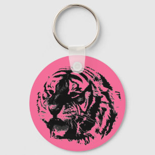 Pink, Black & White Roaring Tiger Key Chains