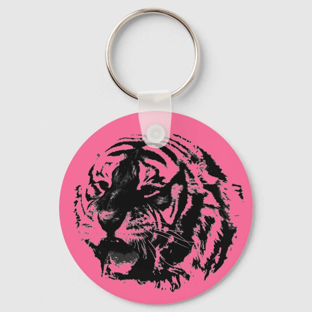 Pink, Black & White Roaring Tiger Key Chains