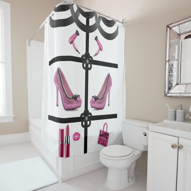 Pink black white showercurtain (In Situ)