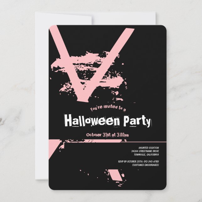 Pink Black White Skull Back Halloween Party Invitation (Front)