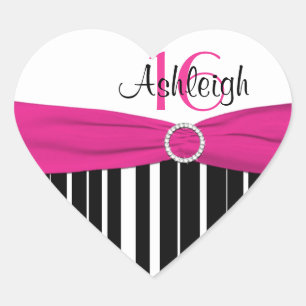 Pink, Black, White Striped 16th Birthday Sticker