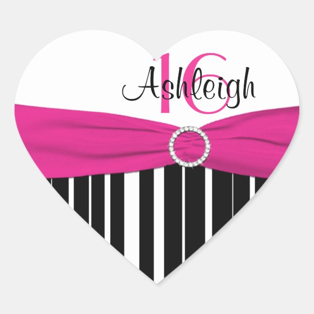 Pink, Black, White Striped 16th Birthday Sticker (Front)