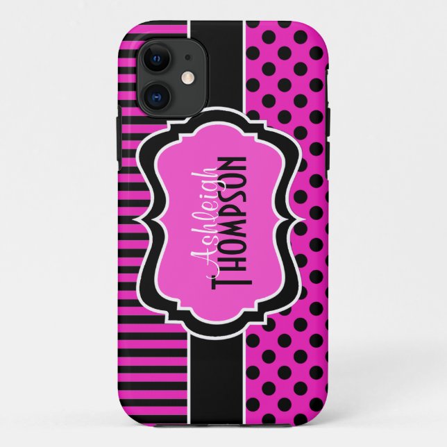 Pink Black White Striped Polka Dots iPhone 5 Case (Back)