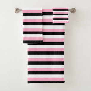 Pink, Black, White Stripes Bath Towel Set