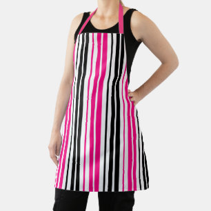 Pink Black White Stripes Pattern Design  Apron