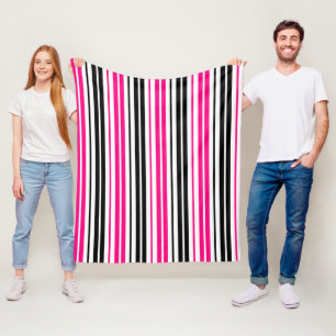 Pink Black White Stripes Pattern Design  Fleece Blanket