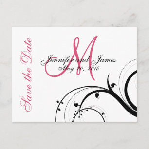 Pink, Black, White Swirls Save the Date Postcard