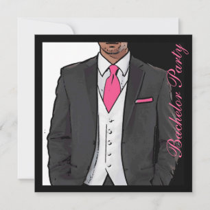 Pink black white tuxedo bachelor party invitations